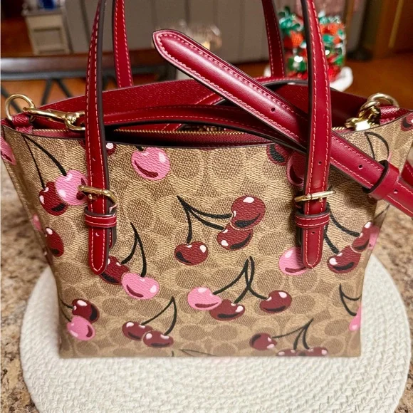 Coach Cherry Print Tote - Tan and Pink - Picture 2 of 4